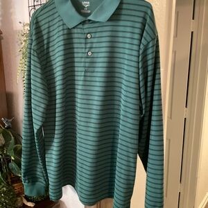 NWOT Link Edition Teal and Black Striped Polo